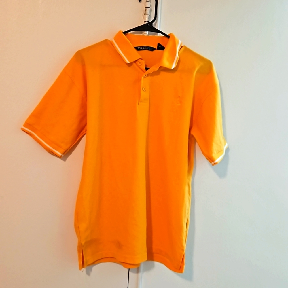 Men's bright orange polo style shirt